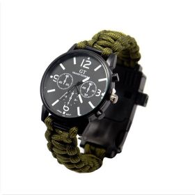 Outdoor Multi function Camping Survival Watch Bracelet Tools With LED Light (Color: Green)